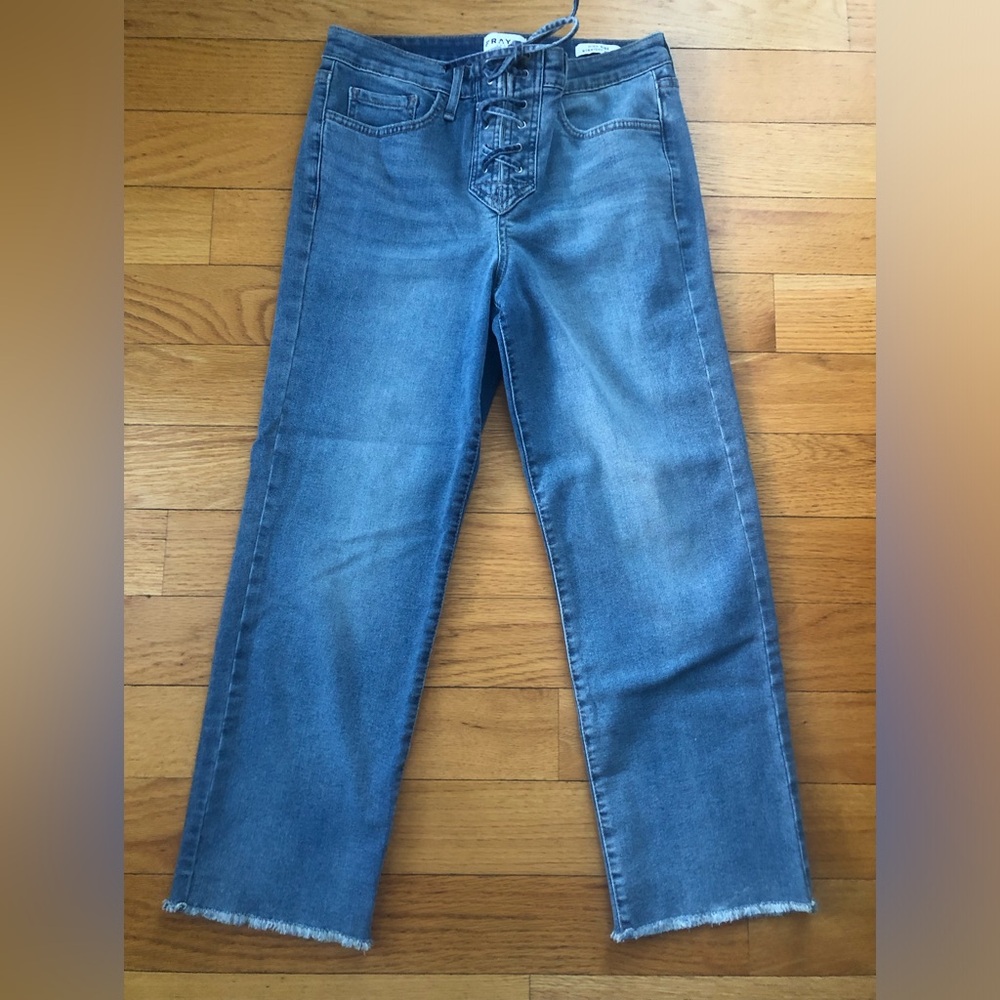 Frayed high rise straight crop jeans (last price drop)